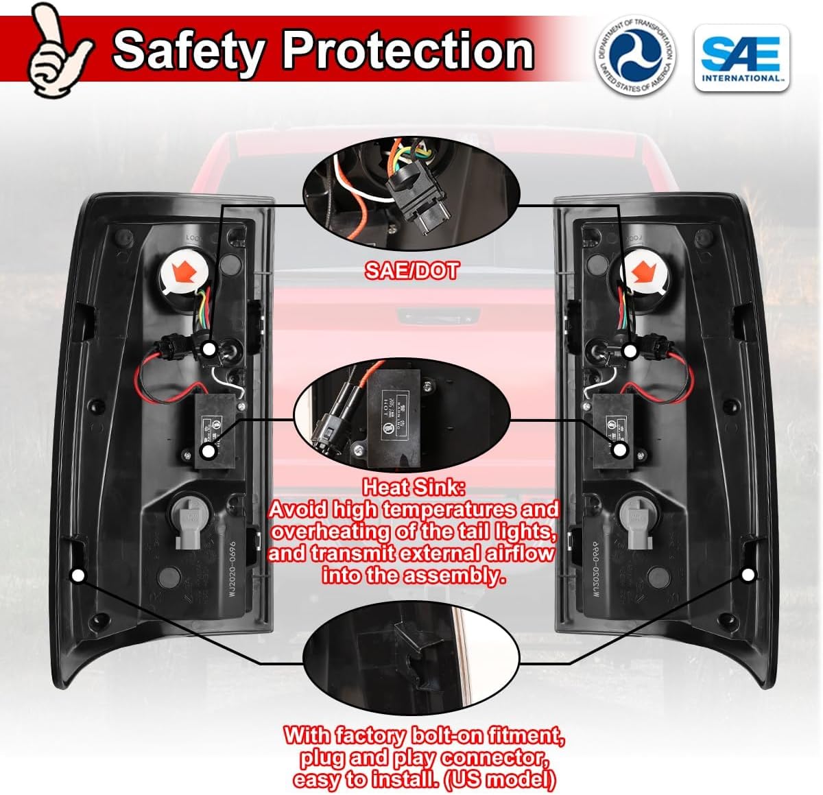 CPW LED Tail Lights for 2009-2018 Dodge Ram 1500 2500 3500 (Not Fit Factory LED Model) and 2019-2024 Ram 1500 Classic Rear Light Assembly With Reflector(Smoke Lens)