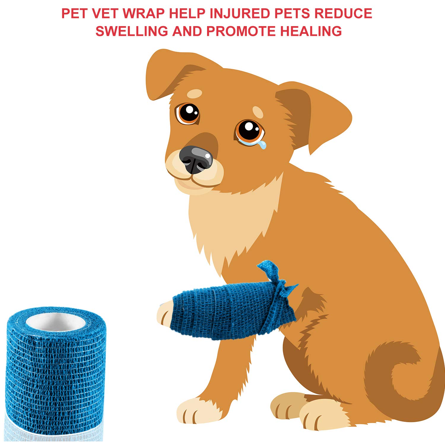 2 Pieces Pet Vet Wrap Self Adherent Bandage Stretch Cohesive Tape Pet Elastic Bandaging Wraps