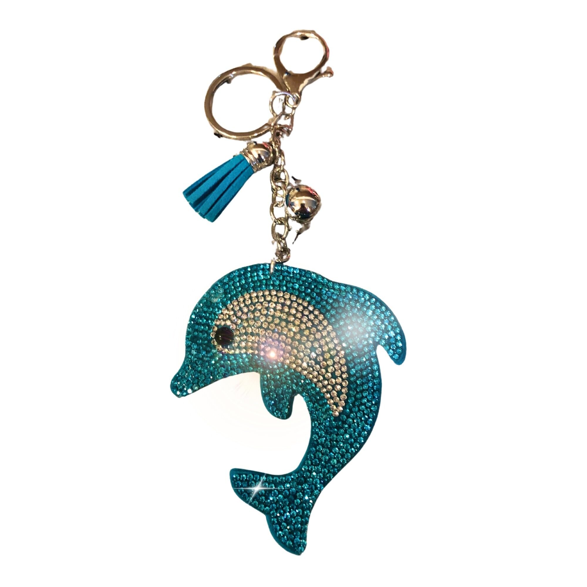 Popfizzy Crystal Keychains for Women and Girls, Bling Backpack Keyring, Bedazzled Purse Charms, Bag Charms, Handmade Gifts, Dolphin Aqua (Silver), One Size