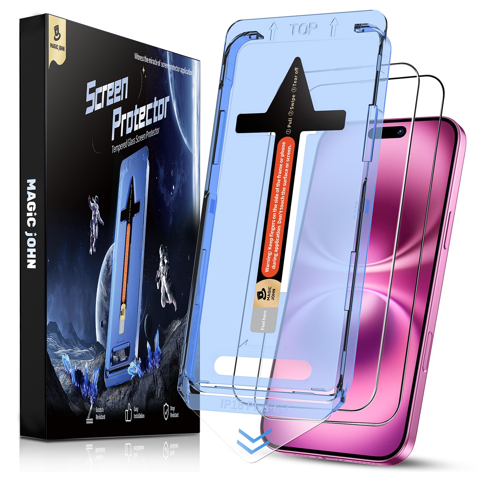 2 Pack for iPhone 16 Plus Tempered Glass Screen Protector 6.7 inch, Auto Dust-Elimination Installation, Bubble Free, Dynamic Island Compatible, HD Clear, Easy Installation, Anti-Scratch