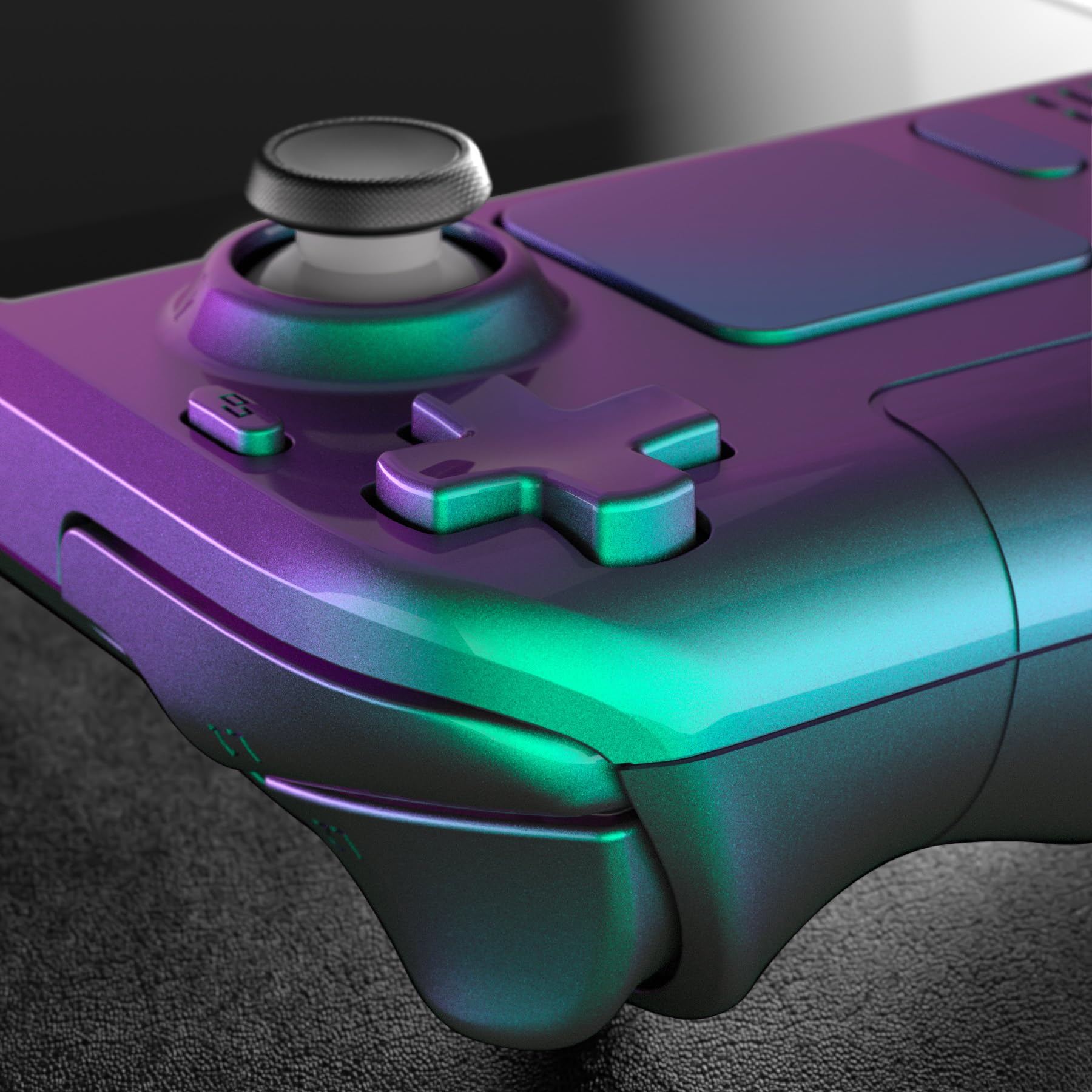 eXtremeRate Ersatz Front/Rückplatte&Tasten Set für Steam Deck, DIY-Full Case Gehäuse/Trigger D-Pad ABXY Trackpad Back Buttons Zubehör für Steam Deck LCD Console(Grün Lila)–KEIN Konsole