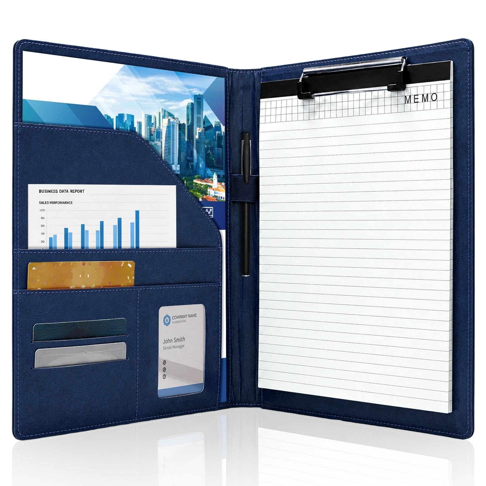 A4 Leather Portfolio Folder, Multifunctional Conference Clipboard Folder