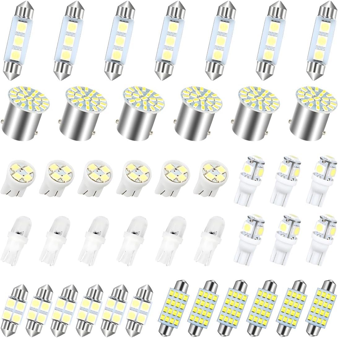 AUCELI 42 Pcs Car LED Bulbs, Auto Interior Light Kit Set, Super Bright T10 31 mm 36 mm 41 mm Replacement Bulb, Indoor Dome Map License Trunk License Plate White Lights