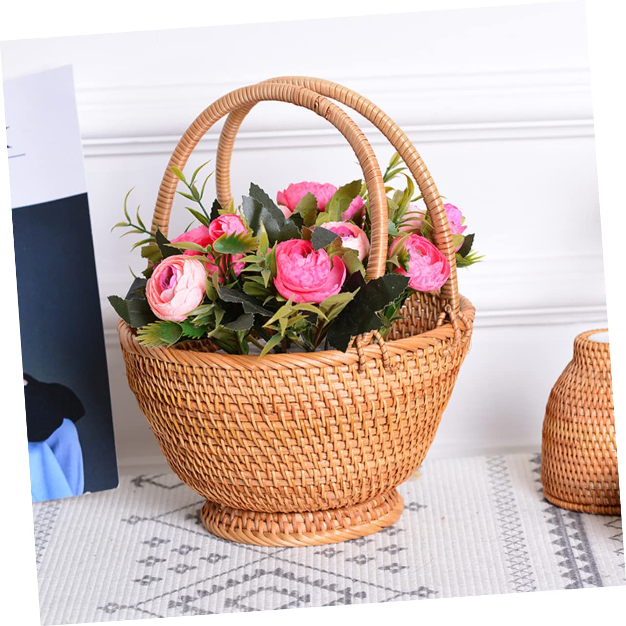 Cesto da Raccolta in Rattan Intrecciato per Frutta, Outdoor
