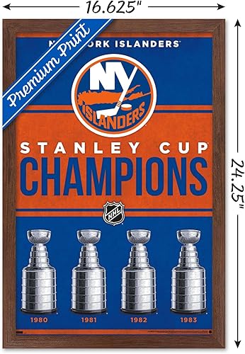 Miniatura 3 de Trends International NHL New York Islanders - Póster de pared Champions 23, 14.72 x 22.37 pulgadas, versión enmarcada de caoba