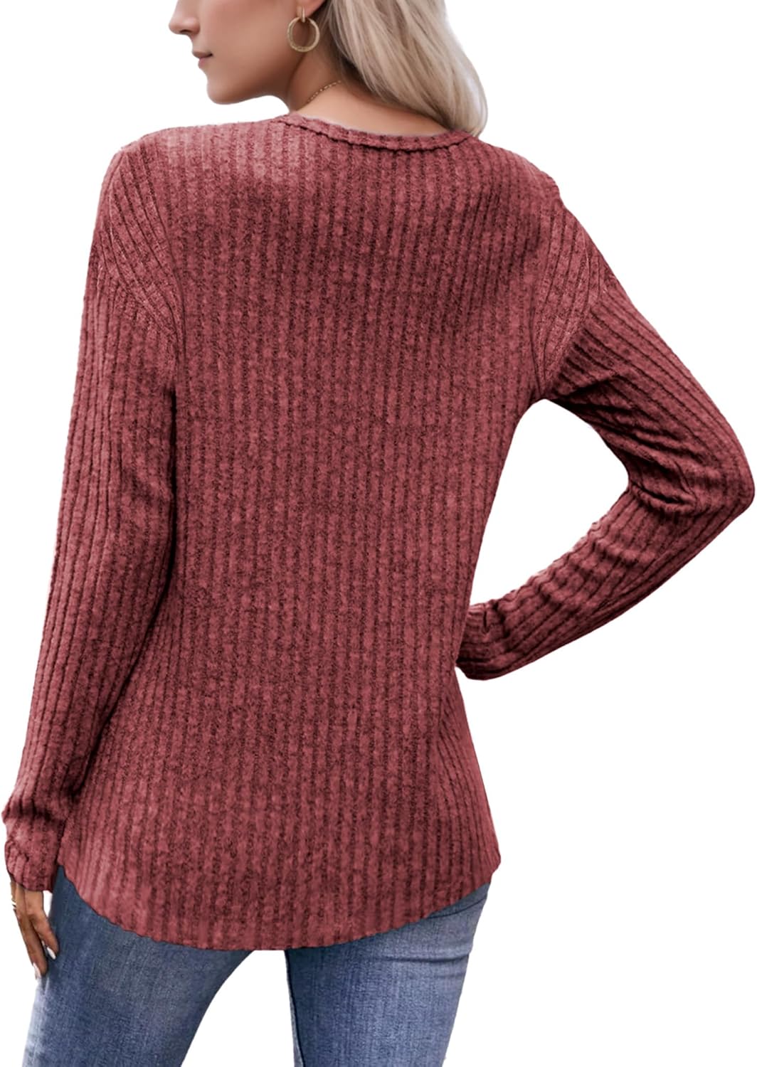 Buauty Womens Long Sleeve Sweaters Henley Shirts V Neck Tunic Tops for Womens Fall Fashion Sweaters Trendy 2026 - Image 5