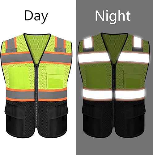 Miniatura 4 de evershare Chaleco de seguridad personalizable con logotipo con 5 bolsillos y cremallera reflectante de alta visibilidad clase 2 ropa de trabajo al