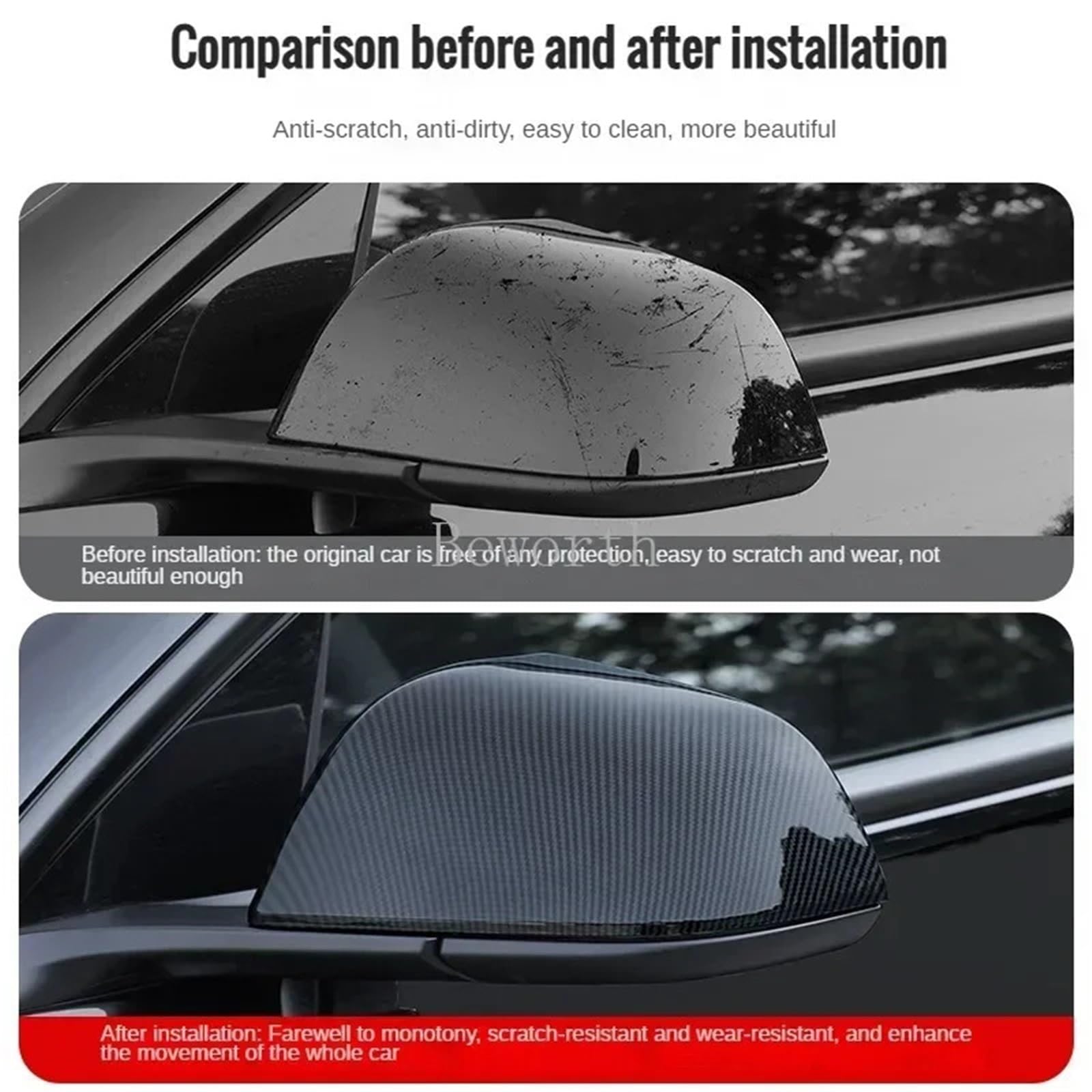 Carcasa Del Espejo Retrovisor Uso apto para Tesla Model 3 Highland 2024, Cubierta Protectora For Espejo Retrovisor De Fibra De Carbono ABS Tapa Espejo Retrovisor(Bright Carbon F P)
