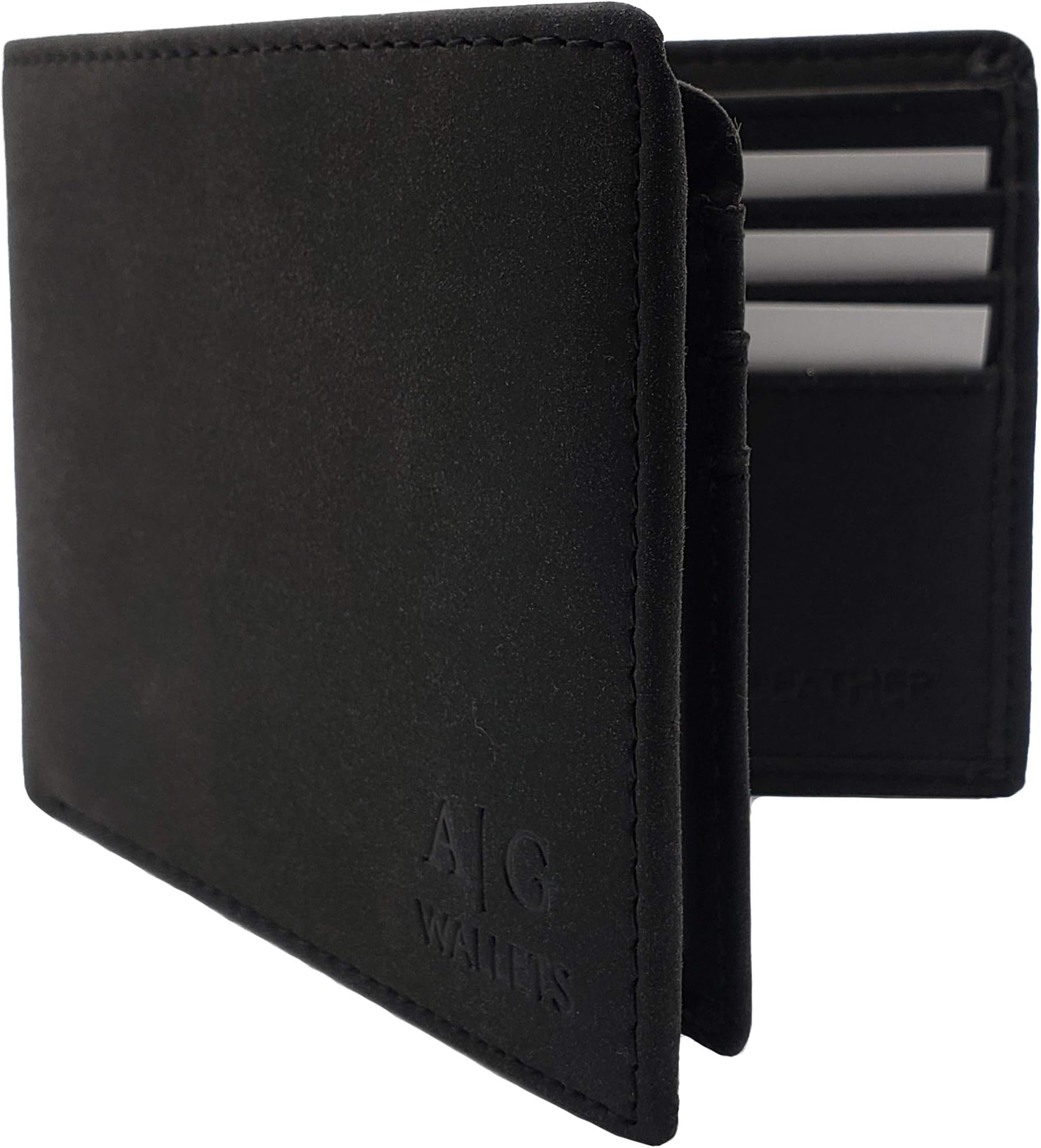 ag wallets Mens Vegan Leather Bifold Wallet for Men, RFID Protection, Flip Up Flap, 1 ID, Black Faux Leather Card Holder