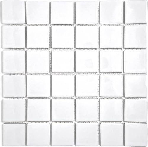 Miniatura 6 de Tenedos Mosaico cuadrado de porcelana blanca de 2 pulgadas (tamaño exacto de 1-15/16 pulgadas), aspecto brillante, diseñado en Italia (12 x 12)