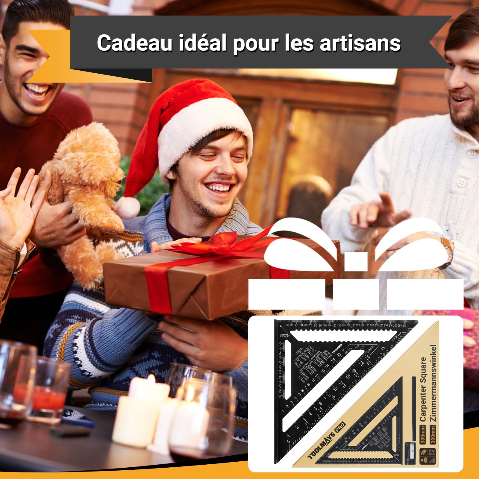 300 mm Equerre Menuisier, Équerre Charpentier Multifonction Avec Surface Innovante EffaçAble, Crayon De Menuisier, Taille-Crayon, Aluminium Equerre De Menuisier Pour Charpentiers, IngéNieurs
