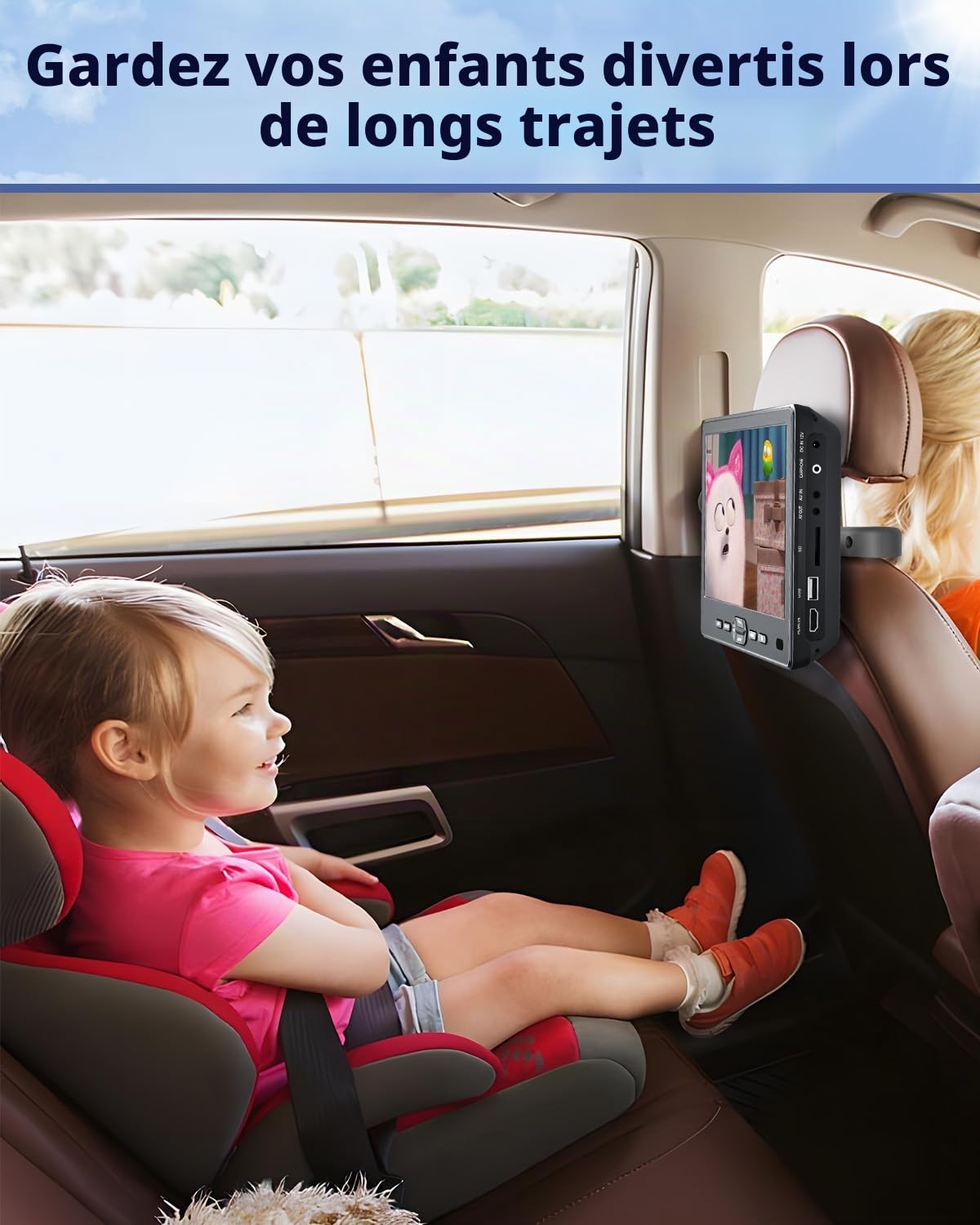 10,5 Pouces Voiture Lecteur DVD avec entrée HDMI et Casque, écran Voiture Enfant appuie tête Compatible USB/TF, Slot in Design pour Enfant