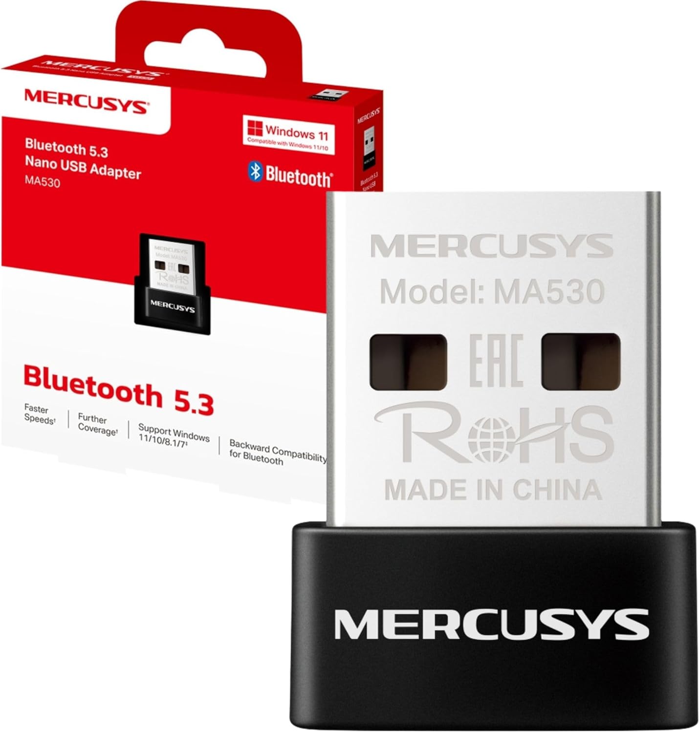 MERCUSYS MA530 Bluetooth 5.3 Adapter for PC, USB Bluetooth Dongle Nano Receiver, BLE Technology, Long Range, Plug & Play, Support Windows 11-10-8.1-8-7 MERCUSYS MA530 Bluetooth 5.3 Adapter for PC, USB Bluetooth Dongle Nano Receiver, BLE Technology, Long Range, Plug & Play, Support Windows 11-10-8.1-8-7