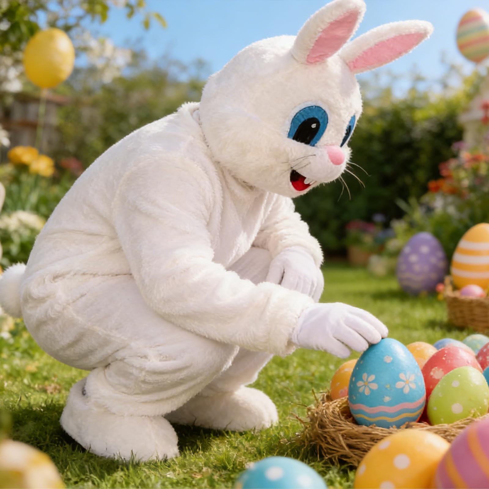 Hyelntu Easter Bunny Costume Adult Plush Bunny Mascot Suit for Men Women Onesize Easter Party Rabbit Cosplay Outfit with Head - Image 7
