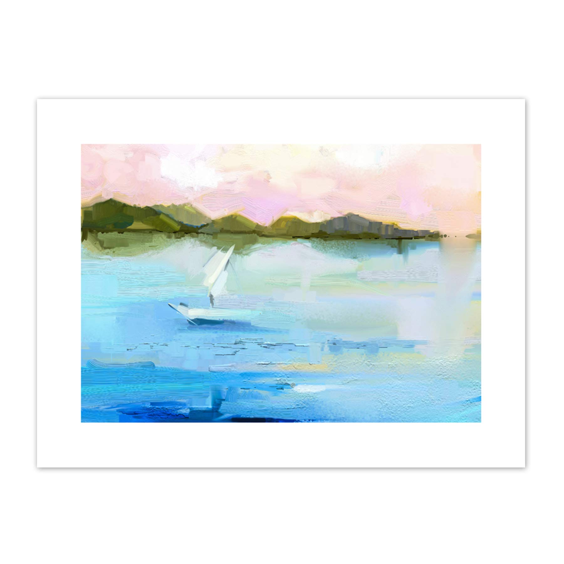 Wee Blue Coo Abstract Seascape With Boat Art Print Canvas Premium Wall Decor Poster