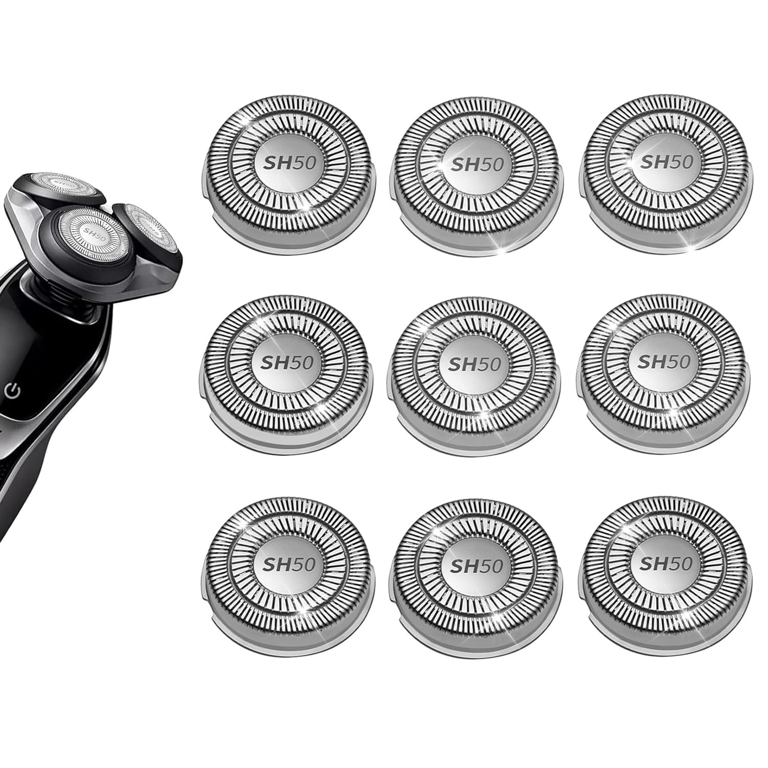 9 Pack SH50 Replacement Heads Double Blades Compatible with Philips Replacement Norelco 5000 Replacement Electric Shaving Head Razor Blades Silvery-50