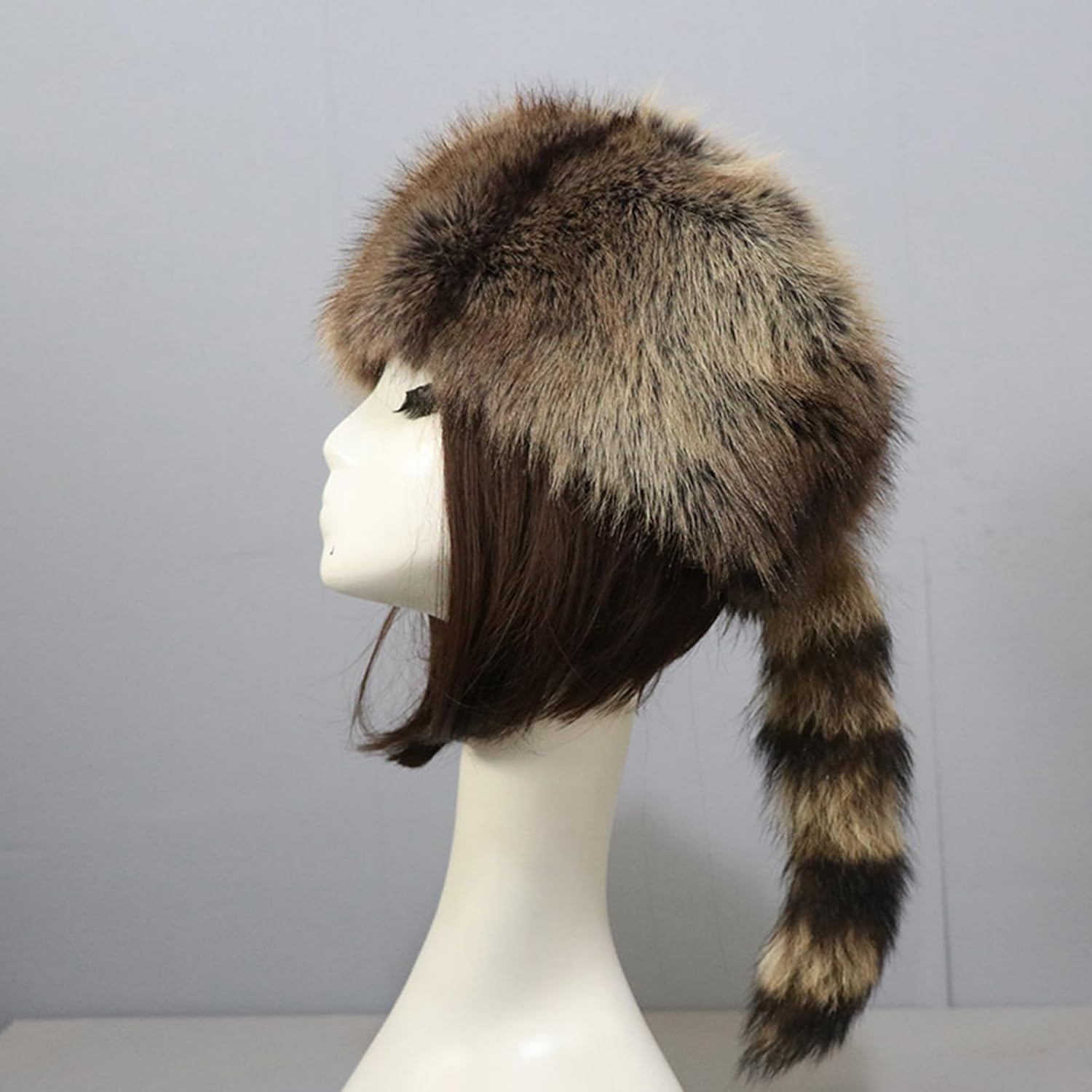 NUEAYMS Unisex Adult Plush Flat Top Hat Cute Style Mongolian Hat with Raccoon Tail Woman Teens Casual Winter Keep Warm Hat - Image 3
