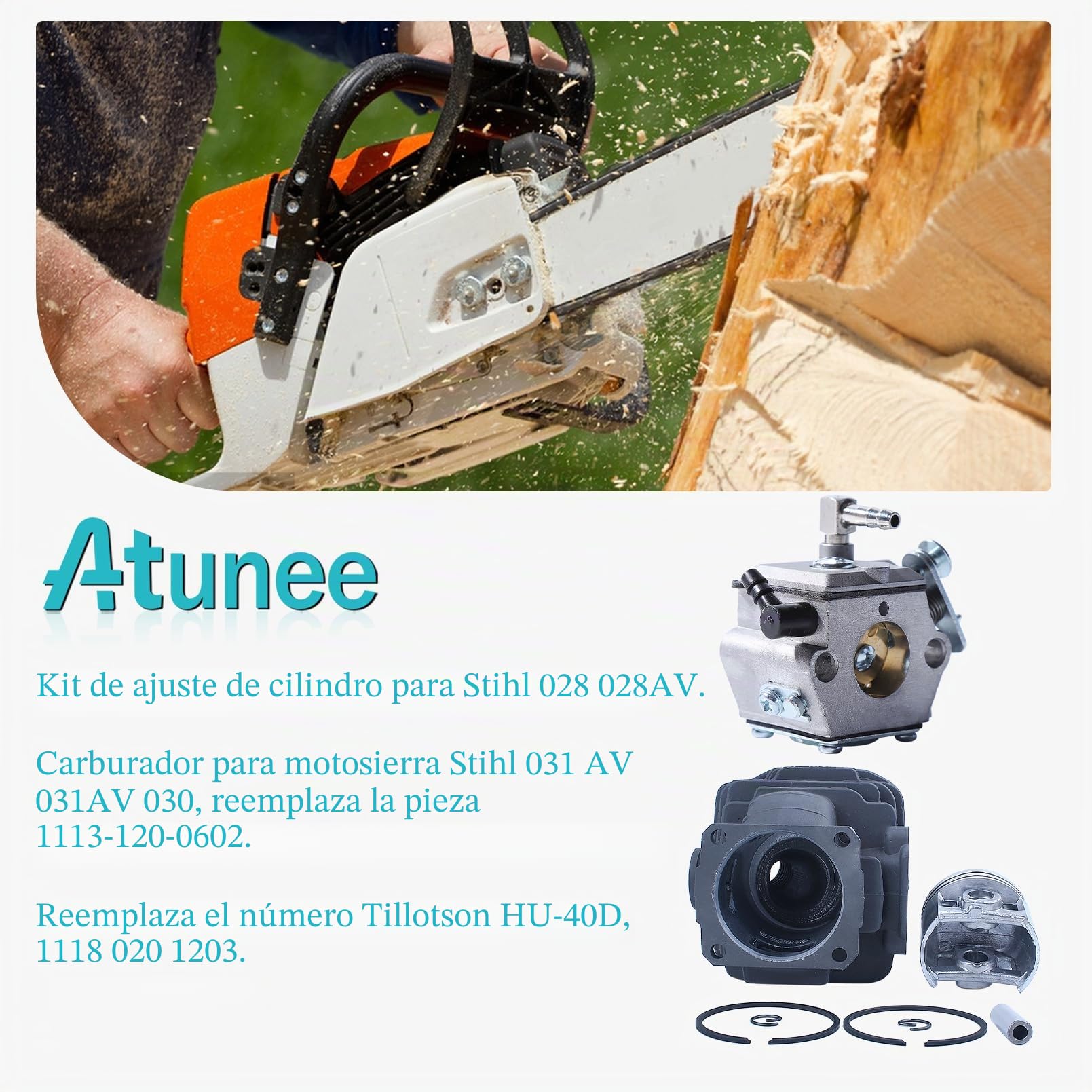 46 mm Carburador de pistón de Cilindro Kit para Stihl 028 028AV Motosierra con Filtro de Aire Filtro de Combustible línea de Combustible Repuestos 1118 020 1203