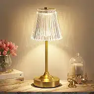 Gold Cordless Rechargeable Table Lamp, Touch Battery Powered Lamp, 3 Color Modes, Crystal Acrylic Lampshade, Portable Ambient Night Light for Desk, Bedroom, Living Room, Dining Room, Kitchen, Bar