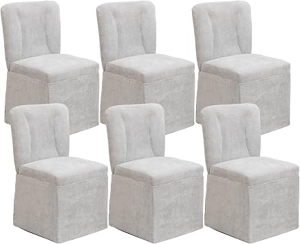 cinkehome Upholstered Dining Chairs Set of 6, Modern Kitchen Chairs with Padded Back, Armless Side Dining Room Chair with Metal Legs Light Grey, Linen Fabric