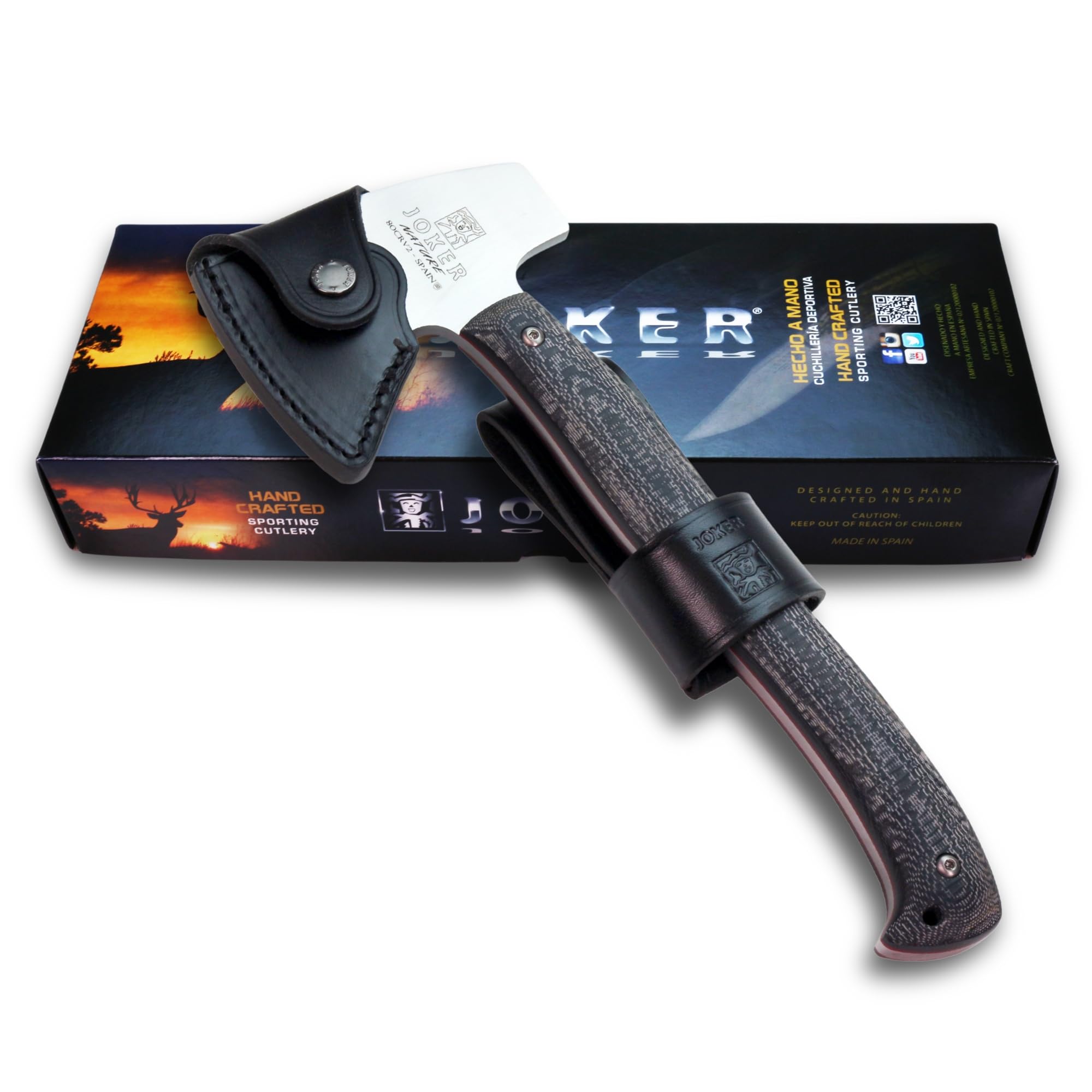 Joker Nature HM01 Hunting Axe – 80CrV2 Steel Blade (4.7 in), Micarta Canvas Handle – Tool for Fishing, Hunting, Camping & Hiking