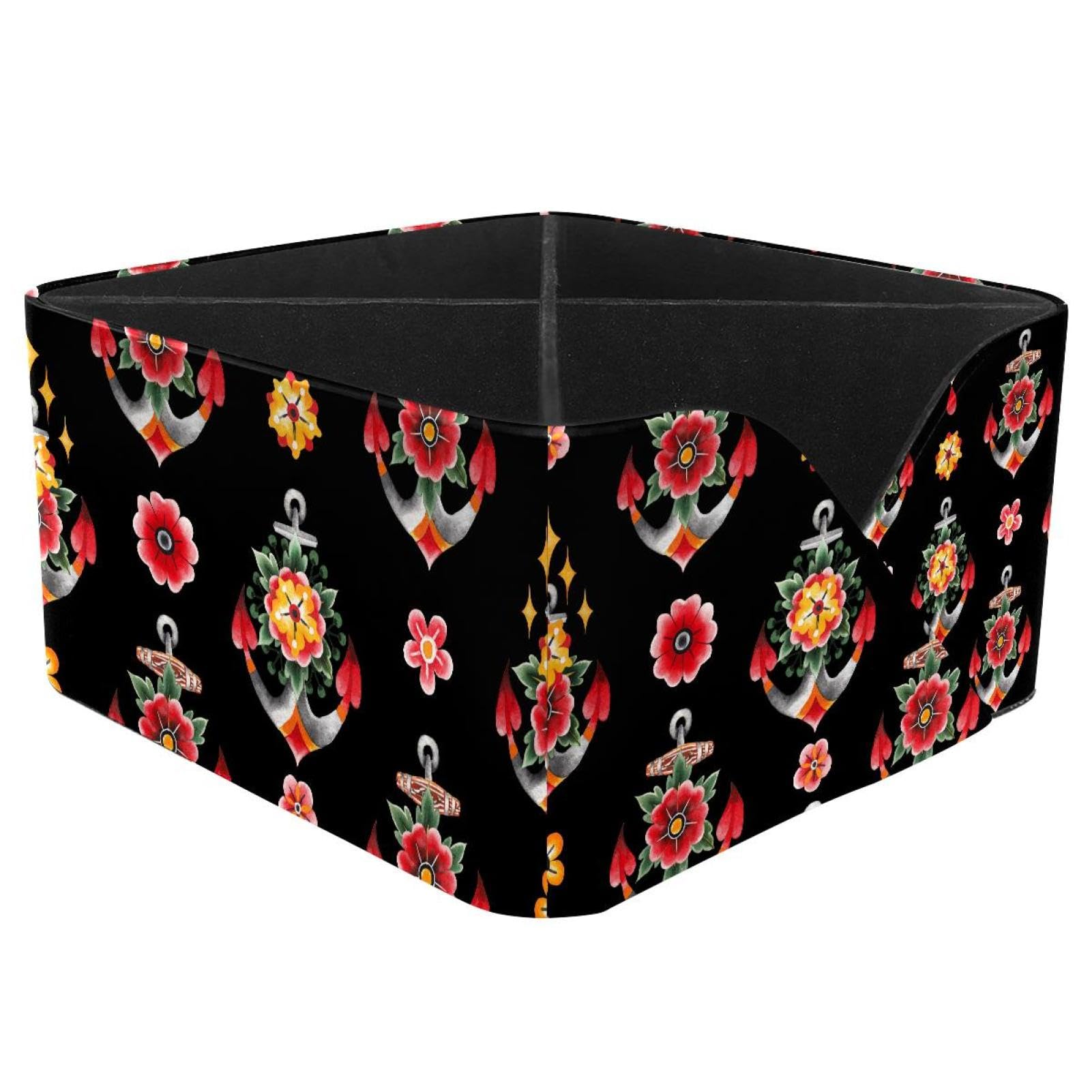 KengjuTesu Watercolor Anchor Floral Pattern Desktop Organizer Pen Holder, Rectangular Pencil Cup for Office, Study and Makeup Stations