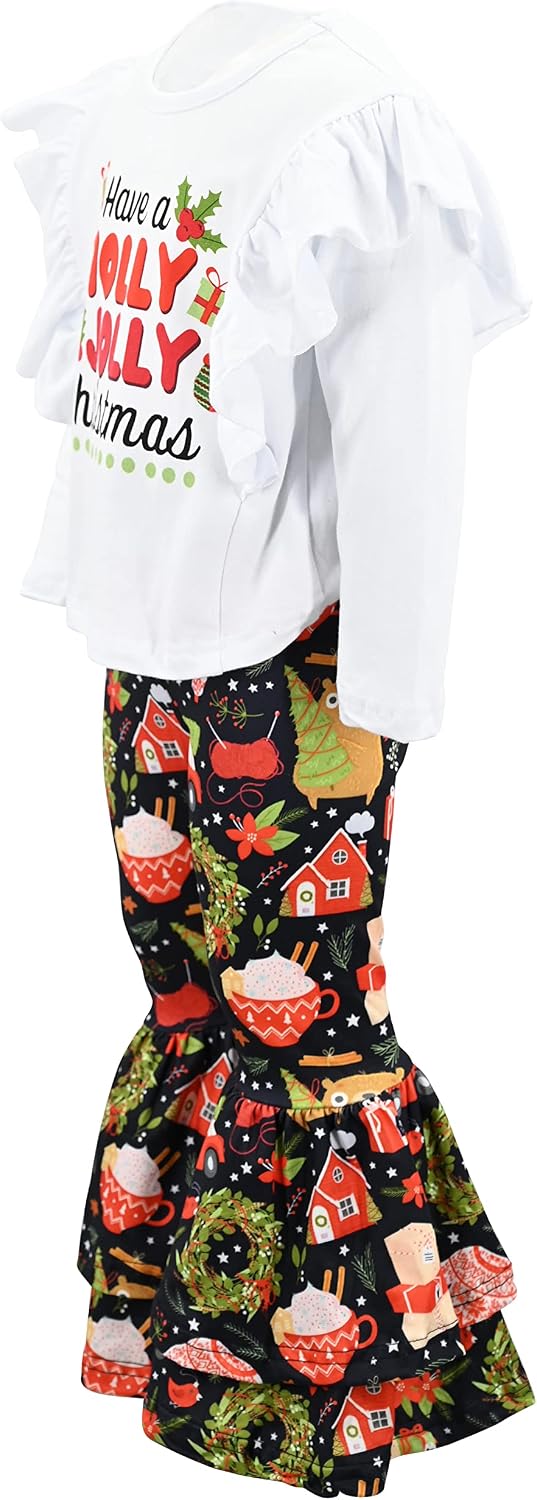 Unique Baby 2 Piece Girls Double Bell Bottom Leggings Outfit with Long Sleeved Shirt Kid and Toddler Clothes Set