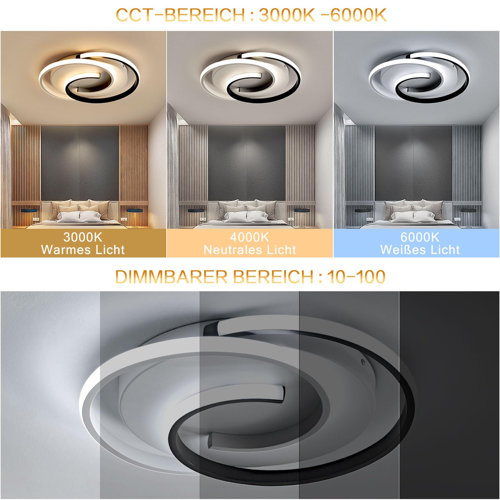 BAYHT Plafoniera intelligente, Lampada da soffitto moderna a LED dimmerabile con Alexa Google Home, Lampada da soggiorno rotonda con telecomando, Lampada da camera da letto bianca e nera