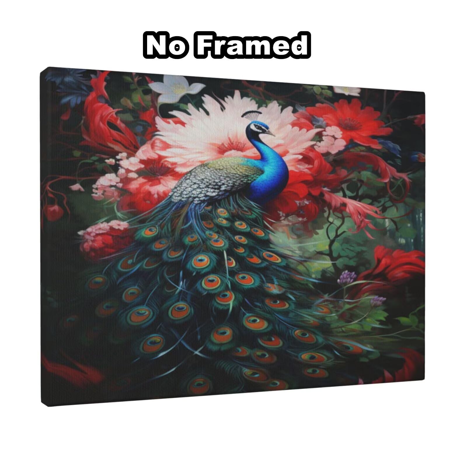 Kit per pittura con numeri per adulti, pavone, pittura a fiori con numeri per principianti, pittura acrilica con 6 pennelli, pittura a olio per decorazione da parete, 95 x 70 cm, senza cornice)