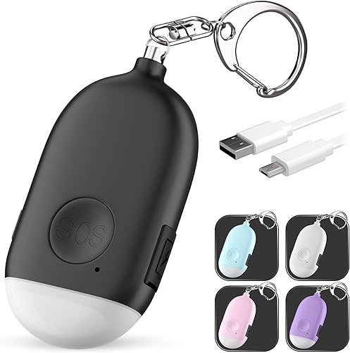 WETEN - Llavero de alarma personal para mujer, autodefensa, recargable por USB, 130 dB, silbato de sirena de seguridad con luz LED, botón de pánico