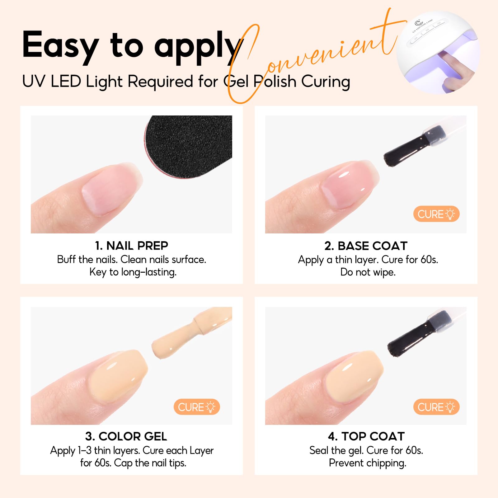 PEACECOLOR Zestaw 40 żeli UV: 35 kolorów + baza i top coat (biały, czarny, różowy, niebieski, czerwony). Świetny prezent dla dziewczynek