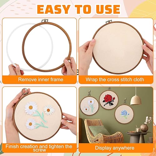 Miniatura 5 de 10 piezas de aro redondo bordado de madera imitada, marco de goma de plástico para punto de cruz, marco de bordado de punto de cruz, anillo de aro
