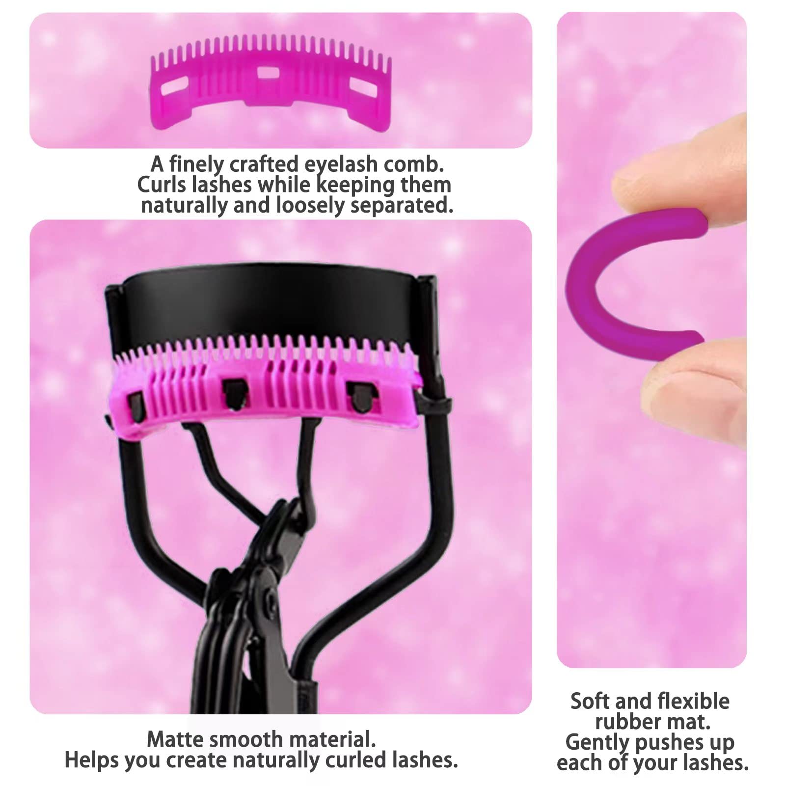 Eyelash Curlers with Comb IMMER LIEBEN Lash Curler with 5 Replacement Refills, 3 Combs, 10 Seconds Curl and Lifted Lashes Black and Purple