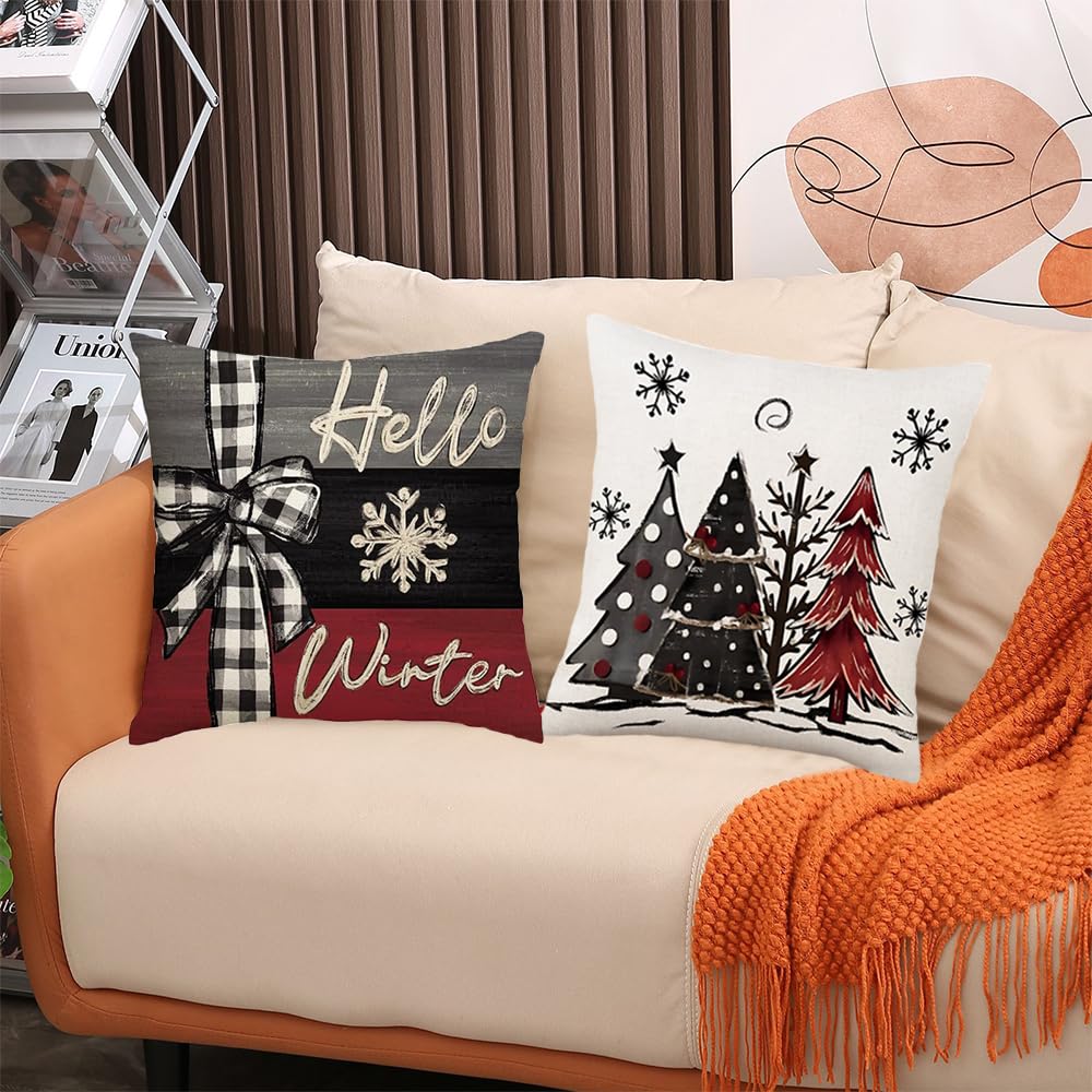 Lot De 4 Housses De Coussin Noël 45x45 Cm - Motif Décoration De Noël - Coton, Fermeture Invisible - Pour Canapé, Décoration Intérieure
