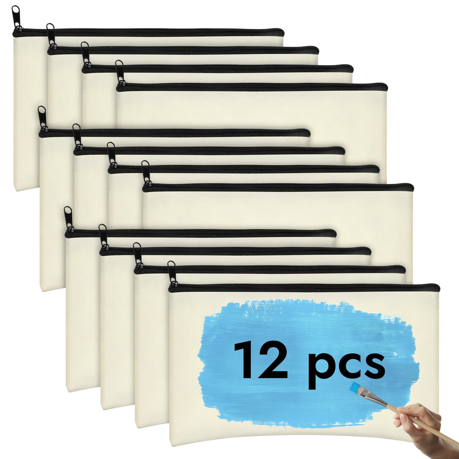 PEASUG Canvas Pencil Pouch, 12 Pack Blank Canvas Zipper Pouch Makeup Bag Bulk, Canva Pouch Cosmetic Bags with Zipper Sublimation Pencil Case Blanks for DIY Craft, Travel, Organized-picture-38