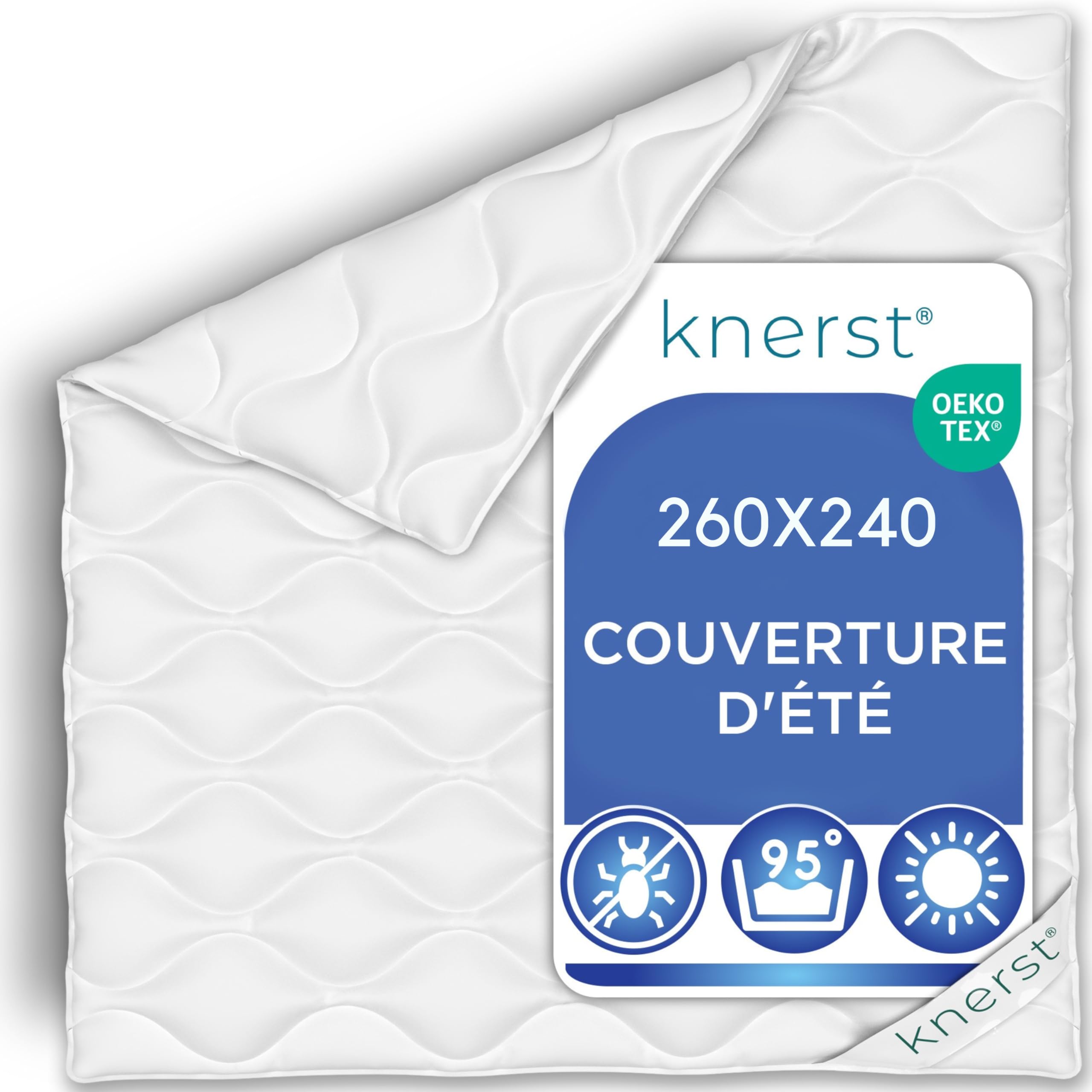 KNERST® Couette Été 260x240 – Couette Légère et Respirante – Couette Microfibre pour Nuits Chaudes – Couverture Lit Lavable et Confortable