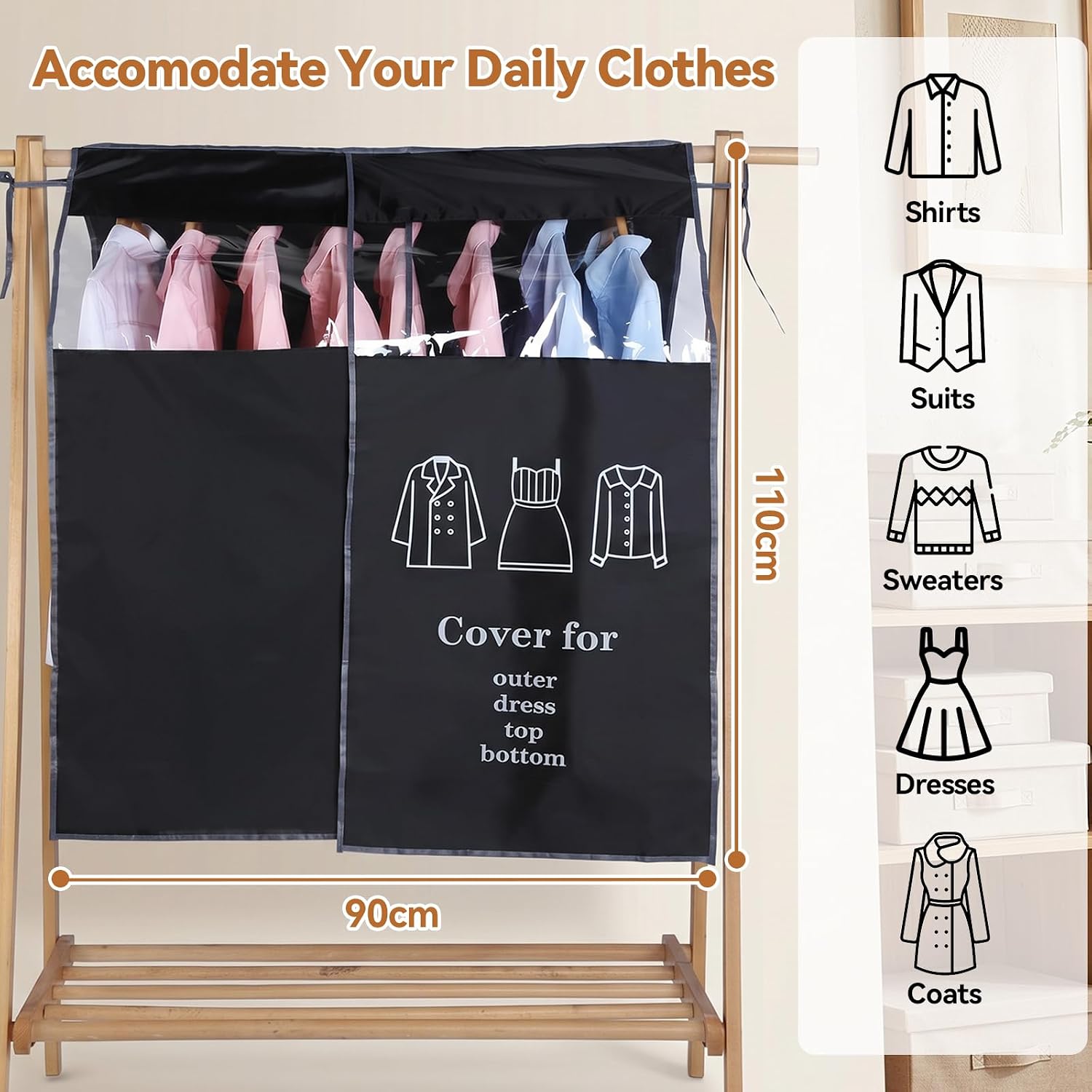OTraki Hanging Garment Rack Cover with Clear Window 35×43 Inch Garment Bags