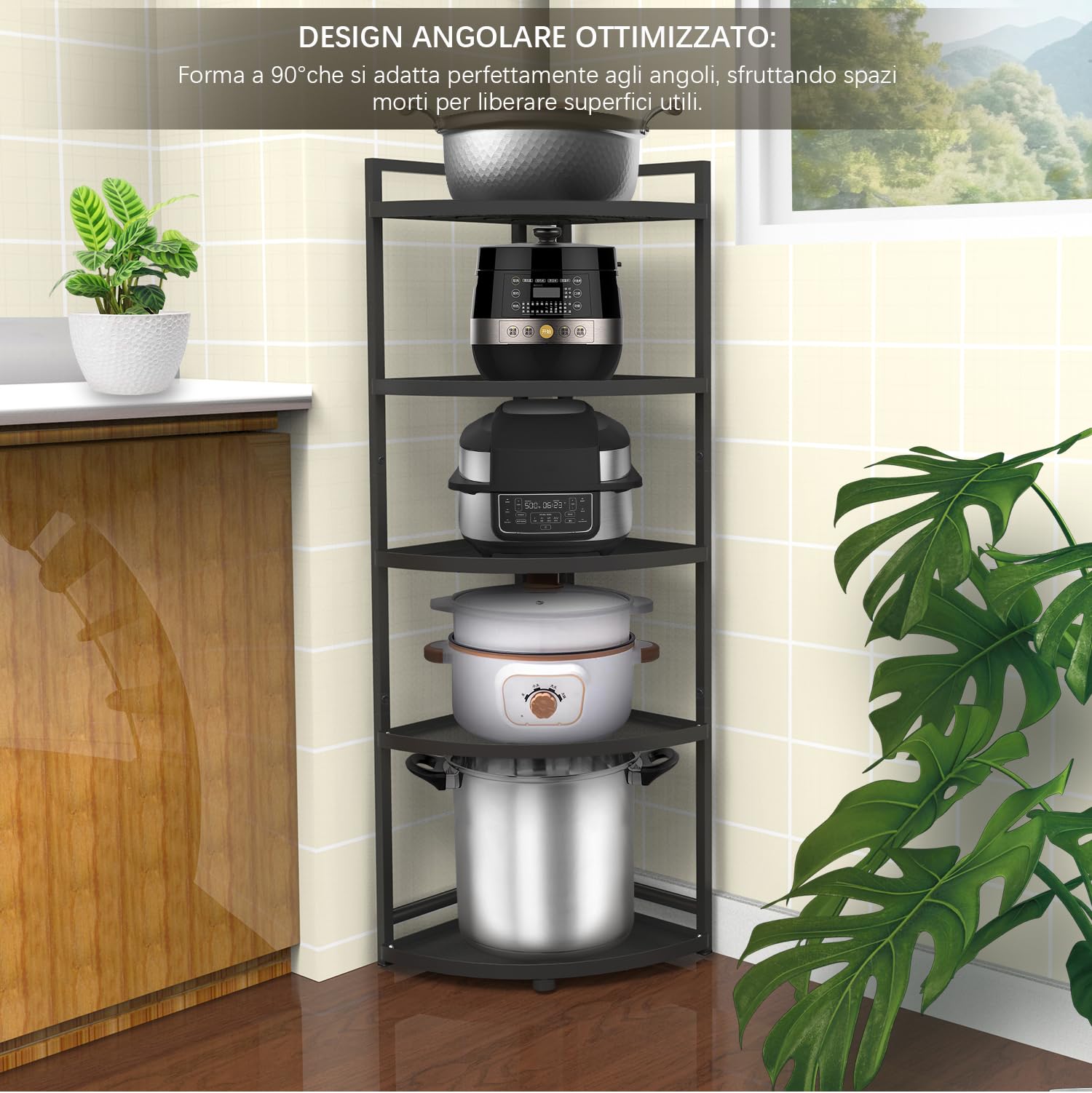 HUIJIN Étagère d'angle à 5 niveaux à 90° pour cuisine – Organisateur de casseroles et de poêles, rangement sous l'évier – Étagère en fer robuste [RA11 H 100'