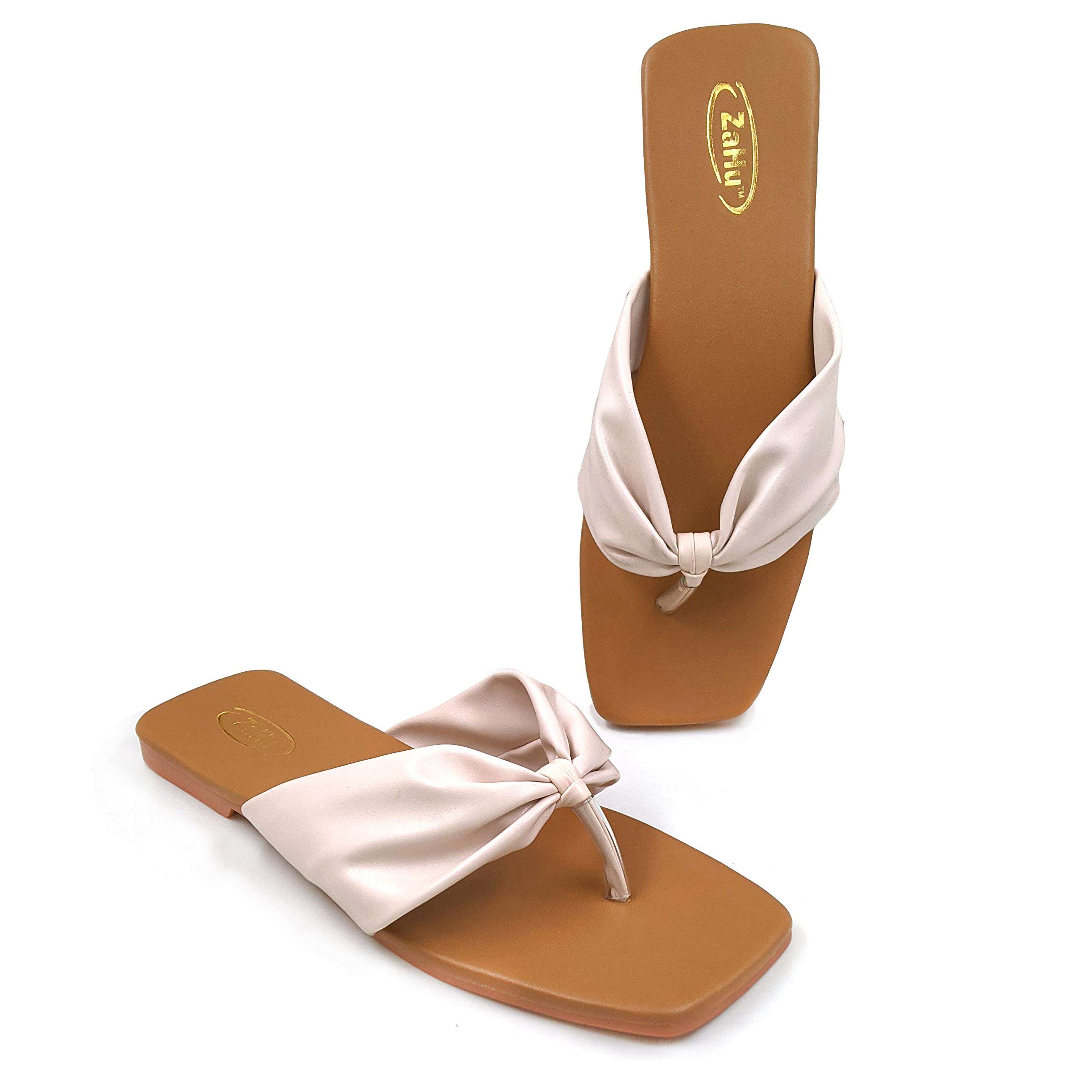 women flats slippers stylish model fashion flat casual daily use beige cream off white t strap sandals t-strap ladies slipper chappal flip flops for women-image-47