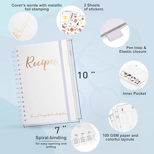 Miniatura 3 de JUBTIC Libro de recetas para escribir en tus propias recetas, cuaderno de recetas personal en blanco de 7 x 10 pulgadas, diario de recetas de tapa