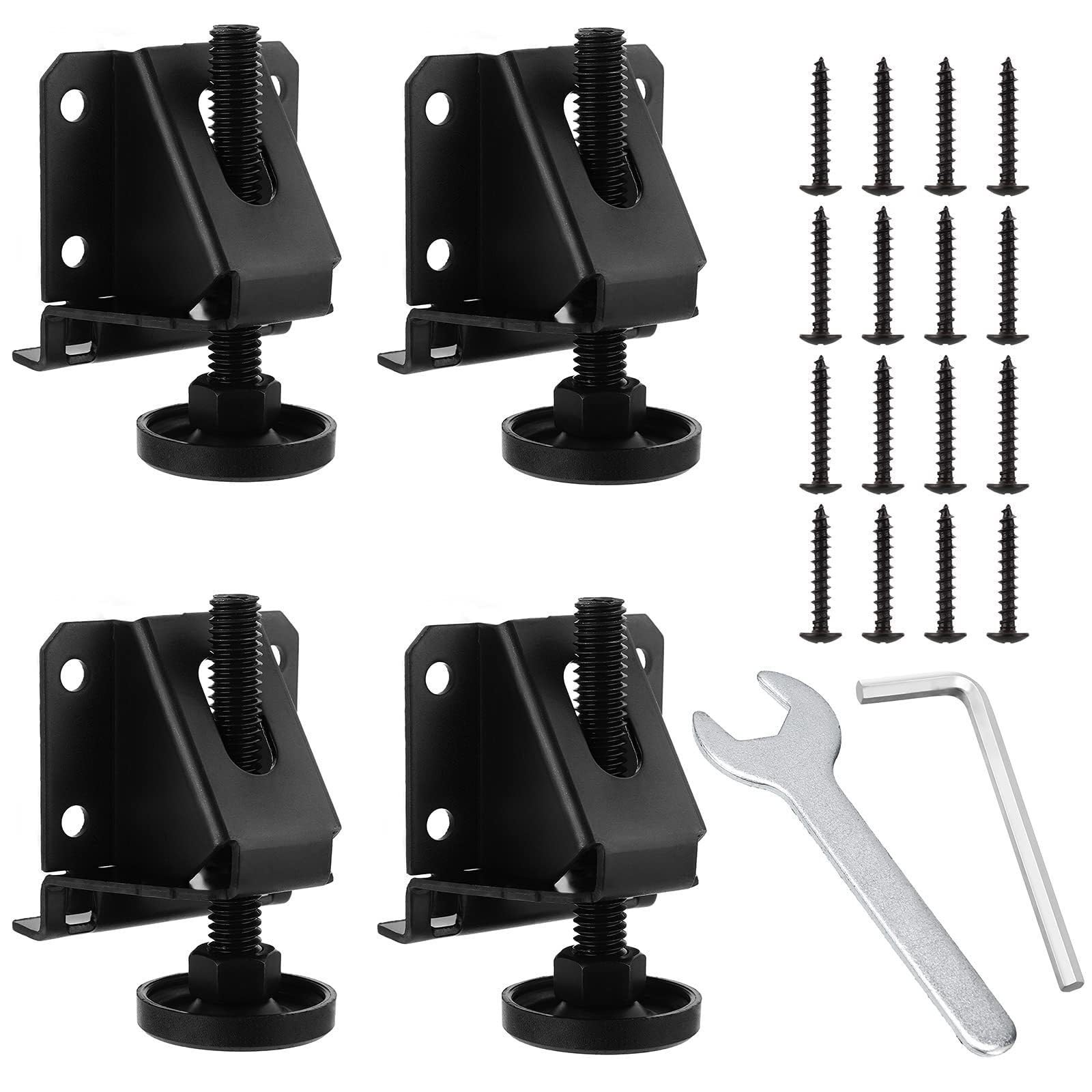 4 Pack Adjustable Furniture Leveler Legs, Heavy Duty Cabinet Leveling Feet with Screws Lock Nuts Wrench for Table Workbench Support(Black)