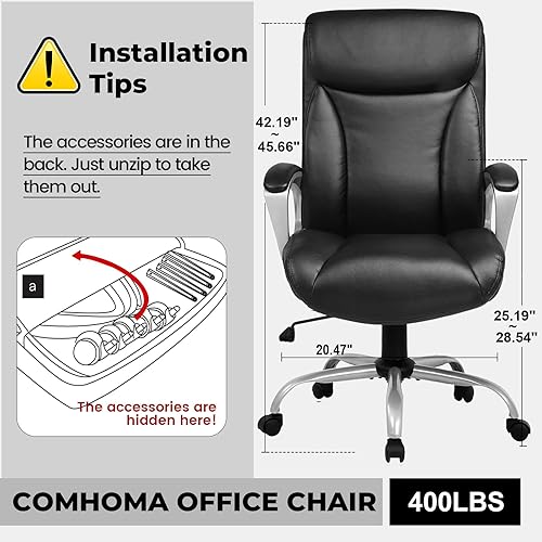 Miniatura 2 de COMHOMA Silla ergonómica de oficina en casa, sillas de escritorio cómodas con respaldo de piel sintética, silla de oficina ejecutiva con ruedas,