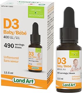 Certified Organic Vitamin D3 Drops - For Baby - 400 IU per drop - 490 servings - Development and maintenance of bones and teeth - GMO free - Gluten free - Made in Canada (13.5 ml)
