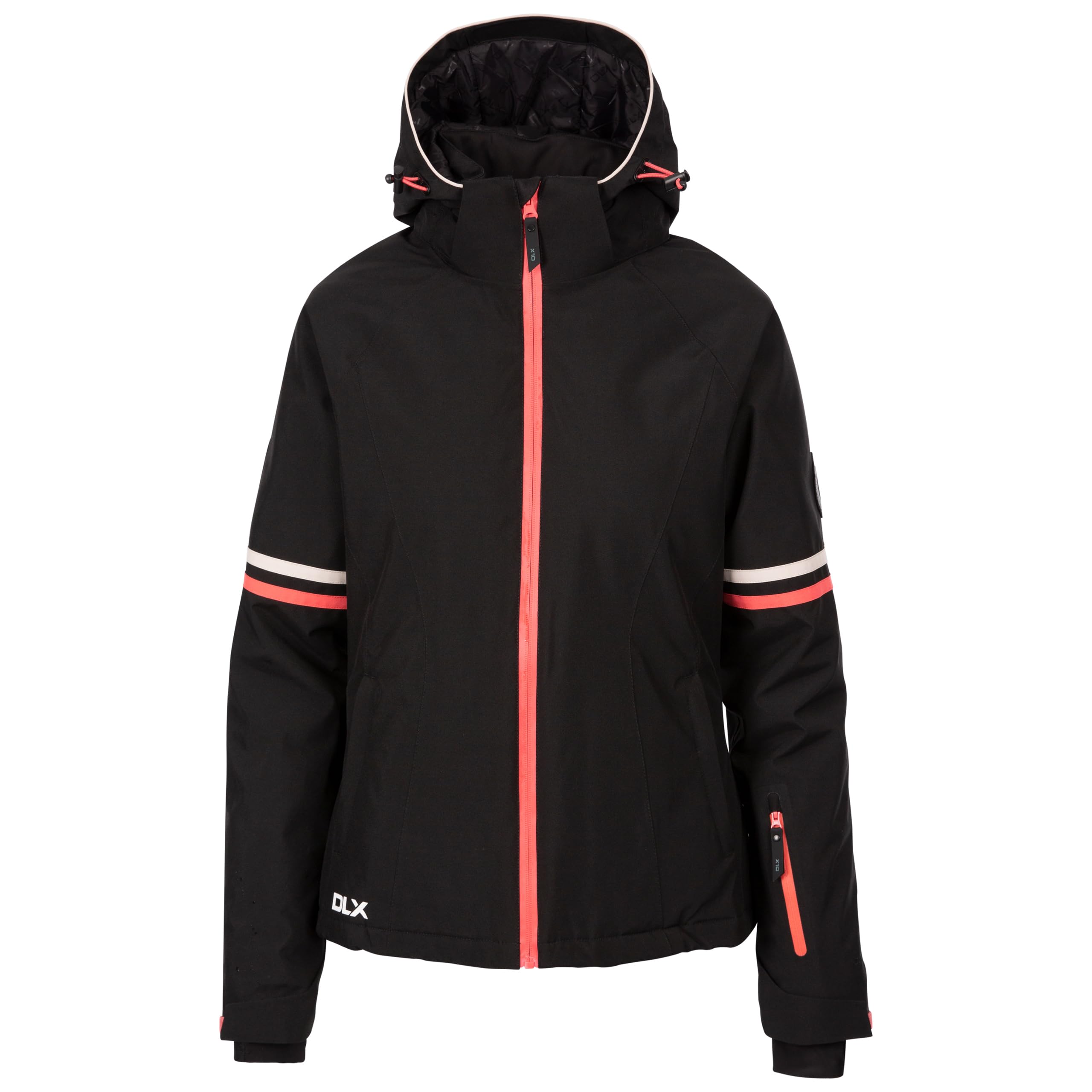 Dlx Women's Black Ski Jacket Slim Fit With Down Filling And Zip Off Hood Bianca