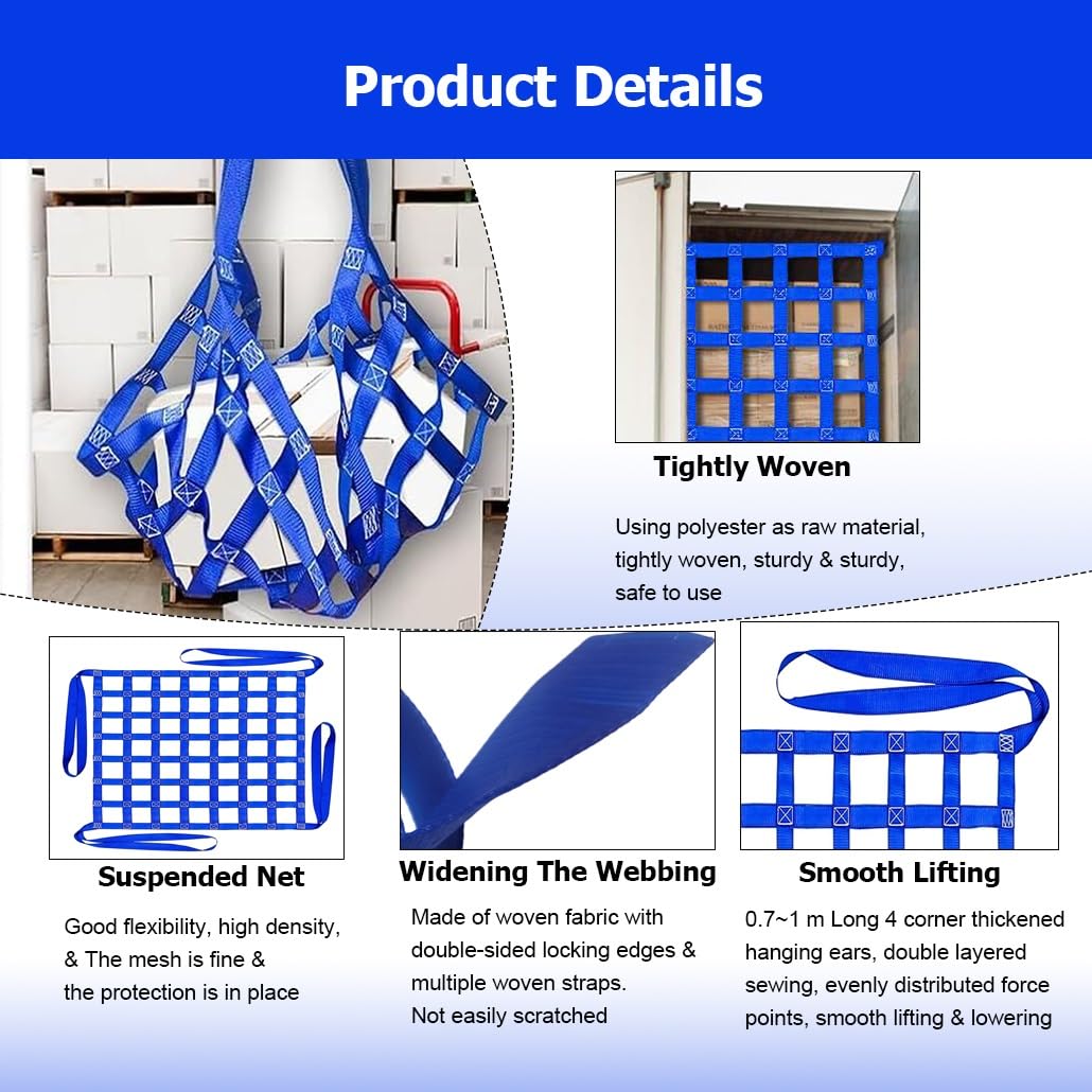 Cinghie di sollevamento for carichi blu quadrate da 1/1,5/2/2,5/3/3,5/4 m for paranco, rete di sollevamento in poliestere piatto resistente allo strappo(3.0m-6613.9lbs-15cm)