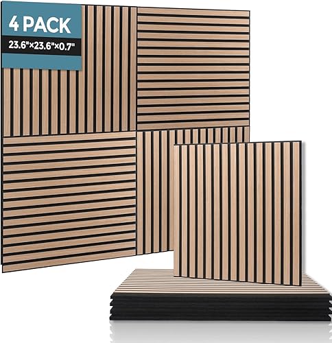 AKUMAX Paquete de 4 paneles de madera de 4 x 24 x 24 pulgadas, paneles de pared 3D de madera, paneles decorativos insonorizados (nogal)
