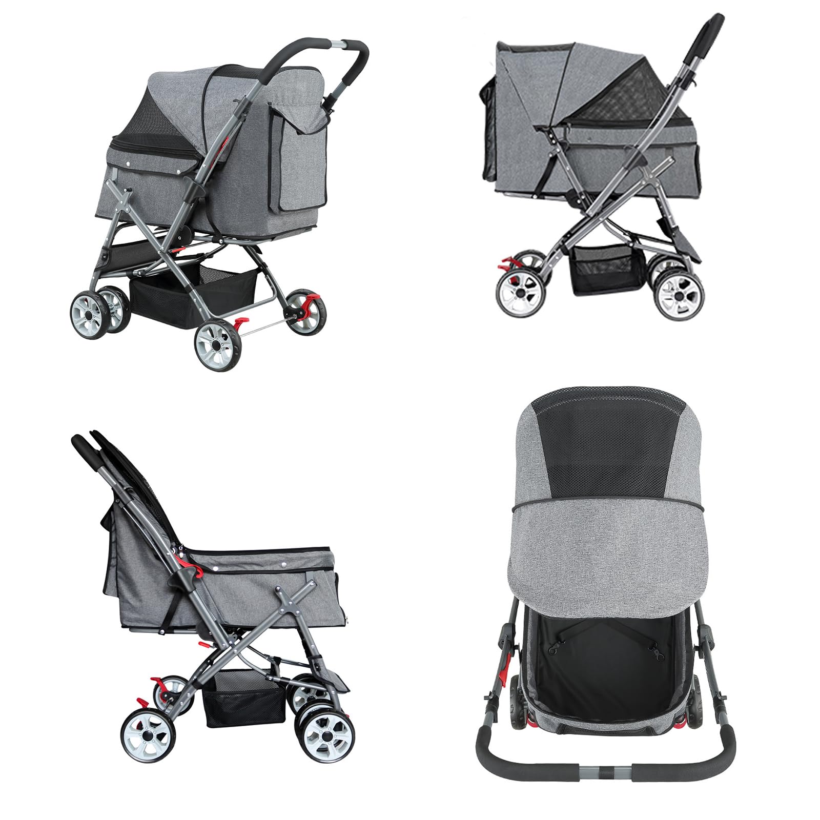 Carro Perro, Carrito para Perros, Cochecito De Viaje Cochecito Plegable Mascotas con Cuatro Ruedas Cesta De Almacenaje con Cuatro Ruedas Cesta De Almacenaje para Perros Gatos