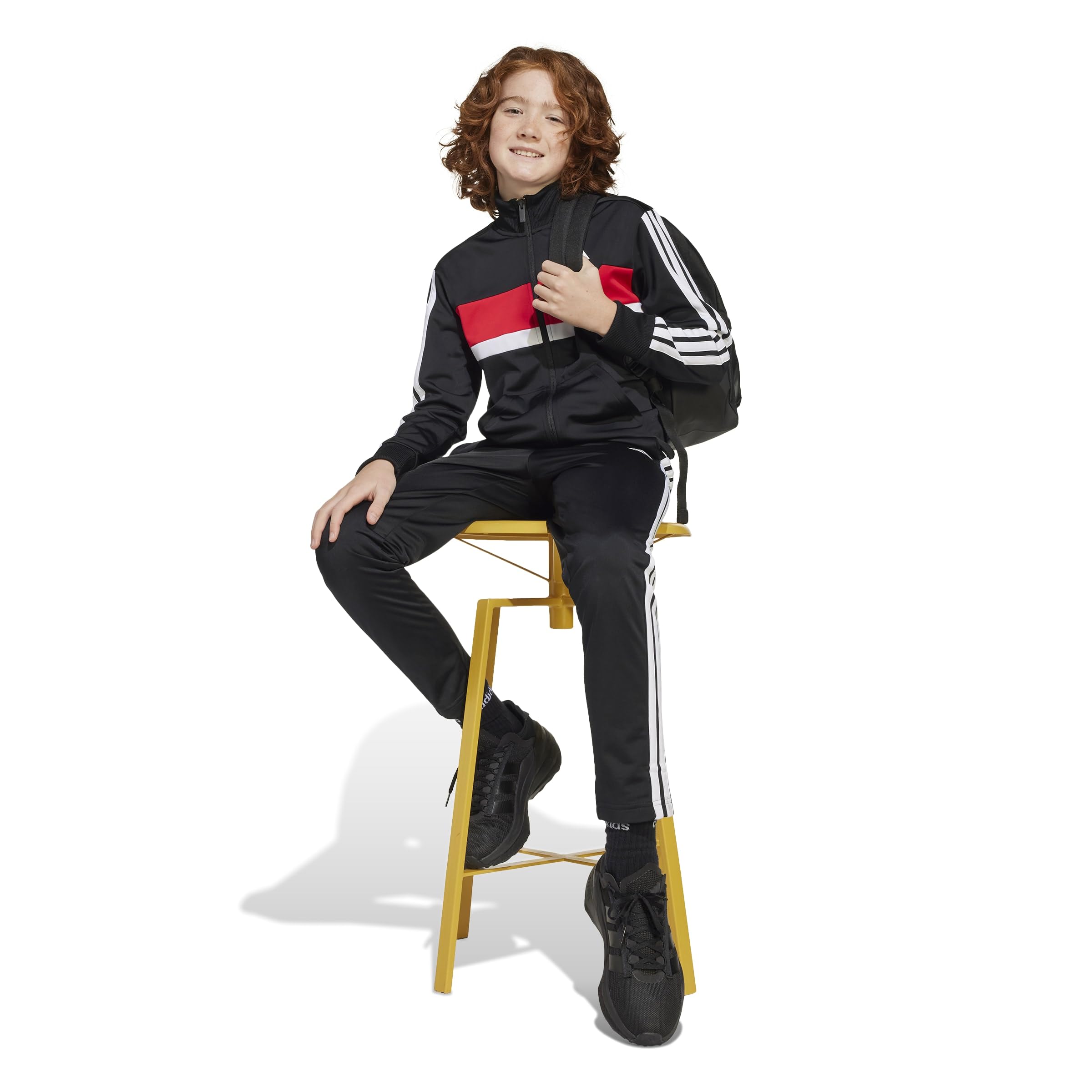 adidas Unisex niños Seasonal Essentials Tiberio 3 Stripes Tricot Track Suit, black/white/pure ruby, 7-8 Years