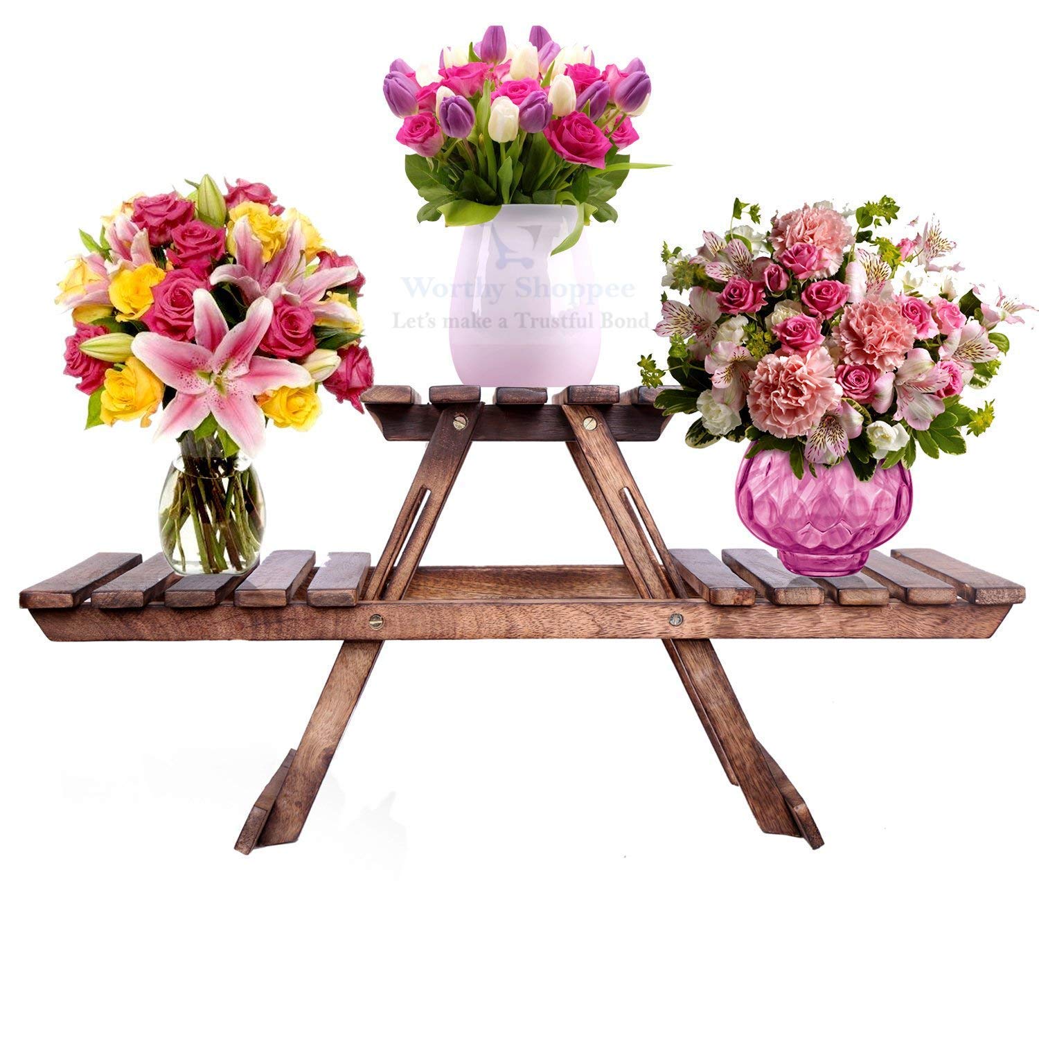 Skafa 2 Tier Wooden Plant Stand - Garden Shelf -1