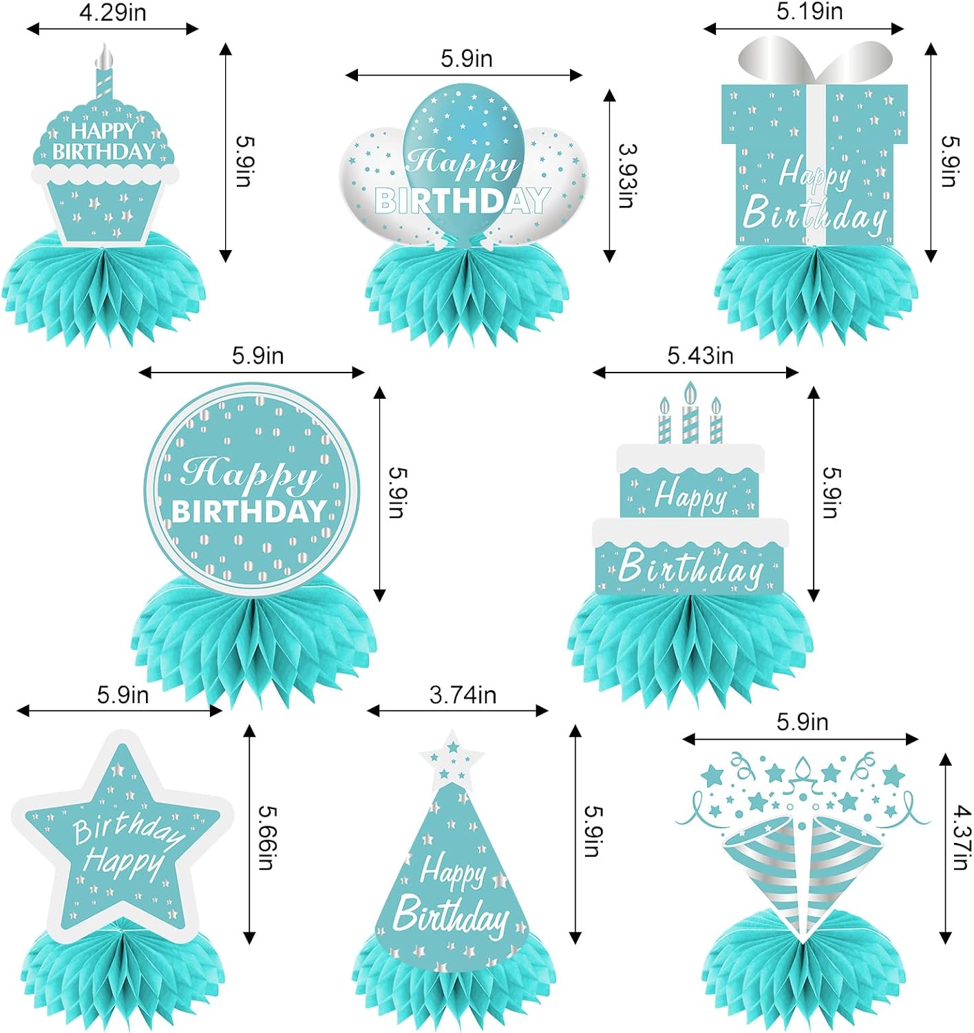 Teal Birthday Decorations Table Centerpieces for Women Girls, 8pcs Breakfast Blue Happy Birthday Honeycomb Centerpieces Party Supplies, Teal Blue Bday Party Table Topper Decor